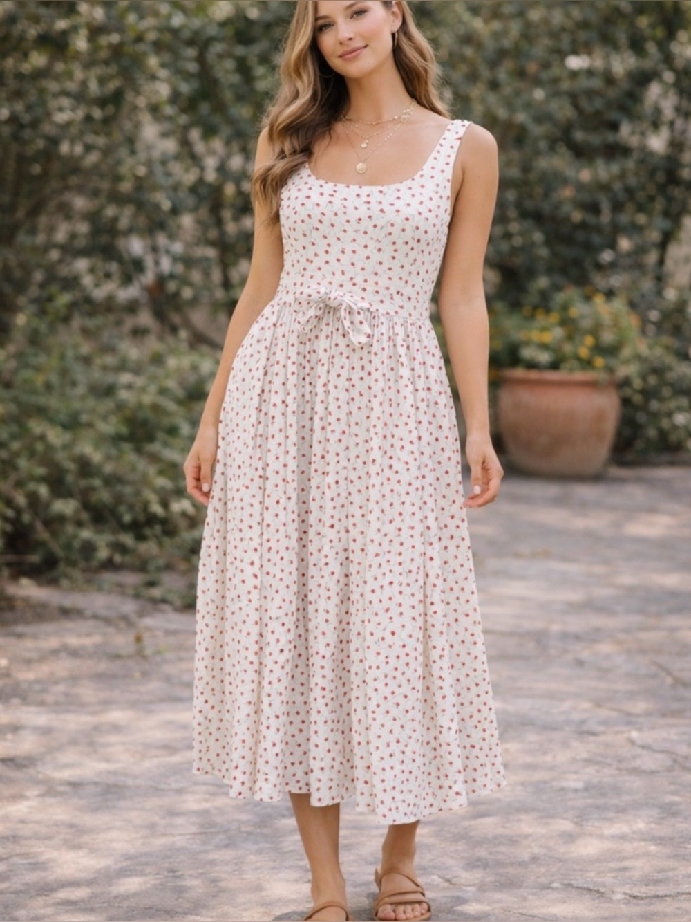 Caroline Constas Linen Floral Dress Feminine Cottagecore Picnic Summer Sundress
